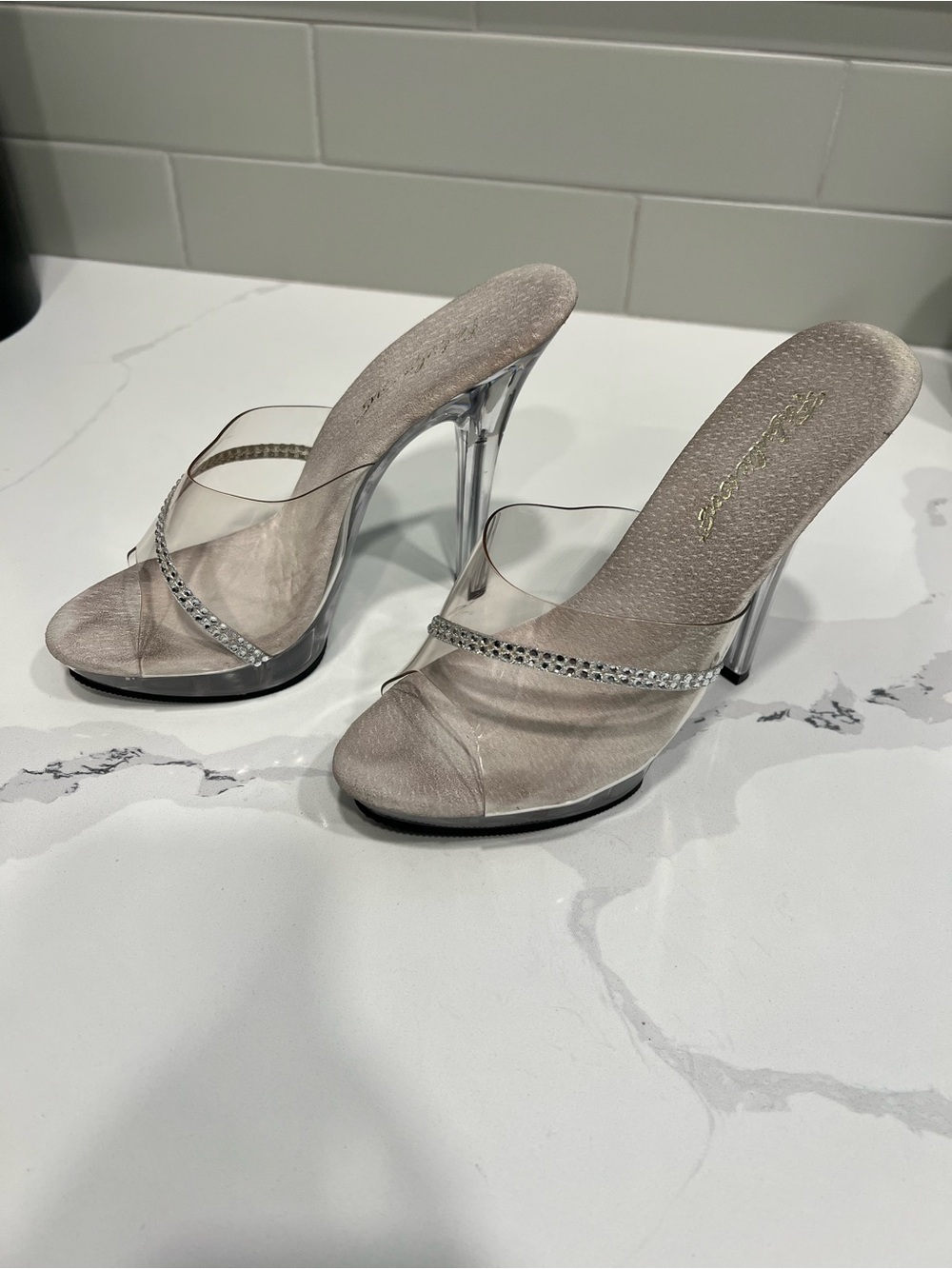 Clear Strap Crystal Accent High Heel Sandals (Competition)